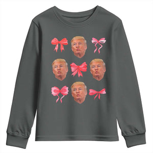 Trump Girl 2024 Youth Sweatshirt 47th President Pink Coquette Bow Girly Y2K TS02 Dark Heather Print Your Wear