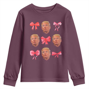 Trump Girl 2024 Youth Sweatshirt 47th President Pink Coquette Bow Girly Y2K TS02 Maroon Print Your Wear