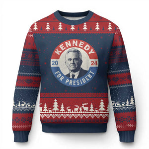 RFK Jr Kennedy 2024 Ugly Christmas Sweater For President Vintage Button TS02 Navy Red Print Your Wear