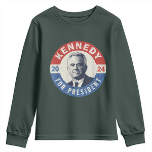 RFK Jr Kennedy 2024 Youth Sweatshirt For President Vintage Button TS02 Dark Forest Green Print Your Wear