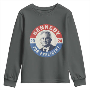 RFK Jr Kennedy 2024 Youth Sweatshirt For President Vintage Button TS02 Dark Heather Print Your Wear