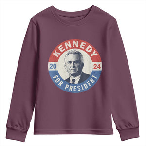 RFK Jr Kennedy 2024 Youth Sweatshirt For President Vintage Button TS02 Maroon Print Your Wear