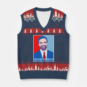 Zohran Madamni V-Neck Knit Sweater Vest for New York Mayor TS02 Navy Red Print Your Wear