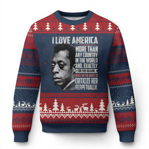 James Baldwin American Patriotic Ugly Christmas Sweater I Love America More Than Any Country TS02 Navy Red Print Your Wear