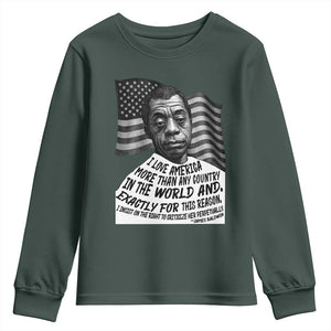 James Baldwin American Patriotic Youth Sweatshirt I Love America More Than Any Country American Flag TS02 Dark Forest Green Print Your Wear