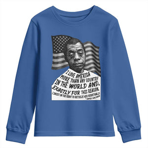 James Baldwin American Patriotic Youth Sweatshirt I Love America More Than Any Country American Flag TS02 Royal Blue Print Your Wear
