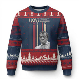 James Baldwin American Patriotic Ugly Christmas Sweater I Love America More Than Any Country Retro TS02 Navy Red Print Your Wear