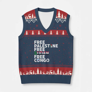 Free Palestine Sudan Congo V-Neck Knit Sweater Vest Human Rights Activist Justice and Solidarity TS02 Navy Red Print Your Wear