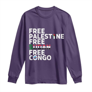 Free Palestine Sudan Congo Long Sleeve Shirt Human Rights Activist Justice and Solidarity TS02 Purple Print Your Wear