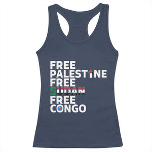 Free Palestine Sudan Congo Racerback Tank Top Human Rights Activist Justice and Solidarity TS02 Navy Print Your Wear