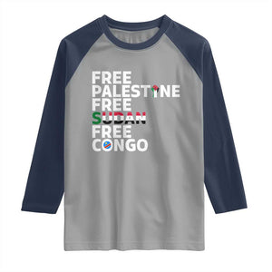 Free Palestine Sudan Congo Raglan Shirt Human Rights Activist Justice and Solidarity TS02 Sport Gray Navy Print Your Wear