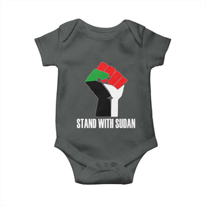Stand With Sudan Power Fist Baby Onesie Sudan Flag Activist Peace and Protest TS02 Dark Heather Print Your Wear