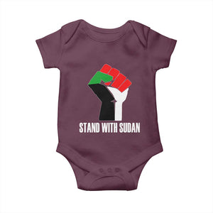 Stand With Sudan Power Fist Baby Onesie Sudan Flag Activist Peace and Protest TS02 Maroon Print Your Wear