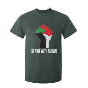 Stand With Sudan Power Fist T Shirt For Kid Sudan Flag Activist Peace and Protest TS02 Dark Forest Green Print Your Wear