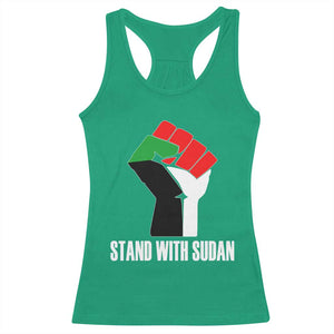 Stand With Sudan Power Fist Racerback Tank Top Sudan Flag Activist Peace and Protest TS02 Irish Green Print Your Wear