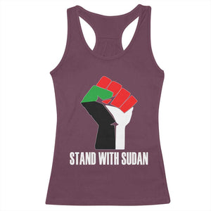 Stand With Sudan Power Fist Racerback Tank Top Sudan Flag Activist Peace and Protest TS02 Maroon Print Your Wear