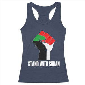 Stand With Sudan Power Fist Racerback Tank Top Sudan Flag Activist Peace and Protest TS02 Navy Print Your Wear