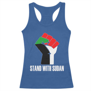 Stand With Sudan Power Fist Racerback Tank Top Sudan Flag Activist Peace and Protest TS02 Royal Blue Print Your Wear