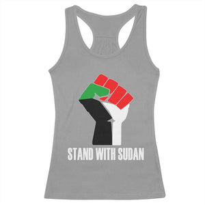Stand With Sudan Power Fist Racerback Tank Top Sudan Flag Activist Peace and Protest TS02 Sport Gray Print Your Wear