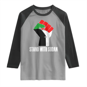 Stand With Sudan Power Fist Raglan Shirt Sudan Flag Activist Peace and Protest TS02 Sport Gray Black Print Your Wear