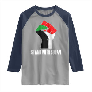 Stand With Sudan Power Fist Raglan Shirt Sudan Flag Activist Peace and Protest TS02 Sport Gray Navy Print Your Wear