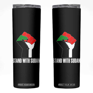 Stand With Sudan Power Fist Skinny Tumbler Sudan Flag Activist Peace and Protest TS02 Black Print Your Wear