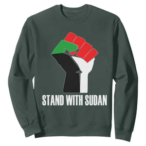 Stand With Sudan Power Fist Sweatshirt Sudan Flag Activist Peace and Protest TS02 Dark Forest Green Print Your Wear