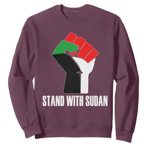 Stand With Sudan Power Fist Sweatshirt Sudan Flag Activist Peace and Protest TS02 Maroon Print Your Wear