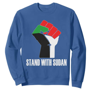 Stand With Sudan Power Fist Sweatshirt Sudan Flag Activist Peace and Protest TS02 Royal Blue Print Your Wear