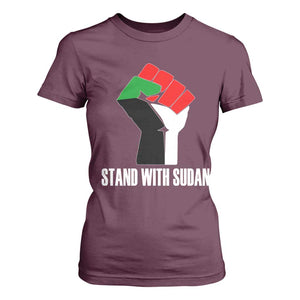 Stand With Sudan Power Fist T Shirt For Women Sudan Flag Activist Peace and Protest TS02 Maroon Print Your Wear