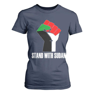 Stand With Sudan Power Fist T Shirt For Women Sudan Flag Activist Peace and Protest TS02 Navy Print Your Wear