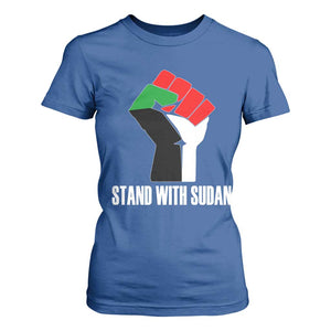 Stand With Sudan Power Fist T Shirt For Women Sudan Flag Activist Peace and Protest TS02 Royal Blue Print Your Wear