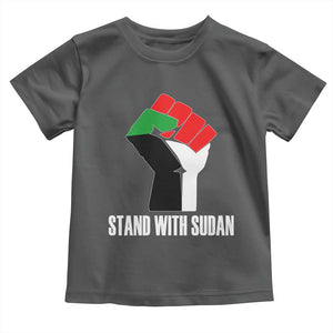 Stand With Sudan Power Fist Toddler T Shirt Sudan Flag Activist Peace and Protest TS02 Dark Heather Print Your Wear