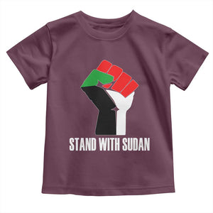 Stand With Sudan Power Fist Toddler T Shirt Sudan Flag Activist Peace and Protest TS02 Maroon Print Your Wear
