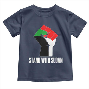 Stand With Sudan Power Fist Toddler T Shirt Sudan Flag Activist Peace and Protest TS02 Navy Print Your Wear