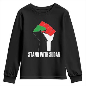 Stand With Sudan Power Fist Youth Sweatshirt Sudan Flag Activist Peace and Protest TS02 Black Print Your Wear