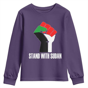 Stand With Sudan Power Fist Youth Sweatshirt Sudan Flag Activist Peace and Protest TS02 Purple Print Your Wear
