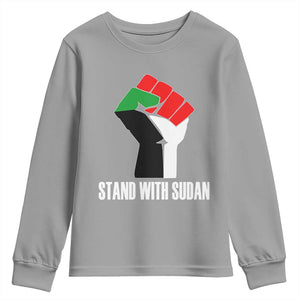 Stand With Sudan Power Fist Youth Sweatshirt Sudan Flag Activist Peace and Protest TS02 Sport Gray Print Your Wear