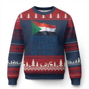Freedom Is a Right Not a Request Ugly Christmas Sweater Sudan Flag Human Rights Supporters TS02 Navy Red Print Your Wear