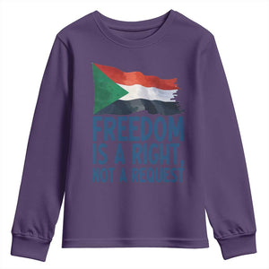 Freedom Is a Right Not a Request Youth Sweatshirt Sudan Flag Human Rights Supporters TS02 Purple Print Your Wear