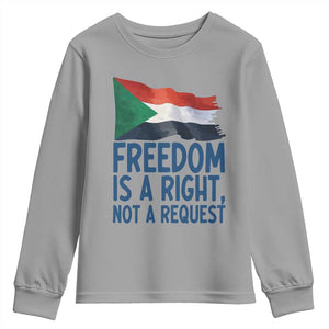 Freedom Is a Right Not a Request Youth Sweatshirt Sudan Flag Human Rights Supporters TS02 Sport Gray Print Your Wear