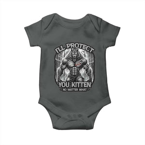 Funny Alpha Wolf Meme Baby Onesie I'll Protect You Kitten Humorous Cringe TS02 Dark Heather Print Your Wear