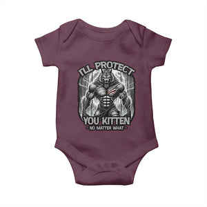 Funny Alpha Wolf Meme Baby Onesie I'll Protect You Kitten Humorous Cringe TS02 Maroon Print Your Wear