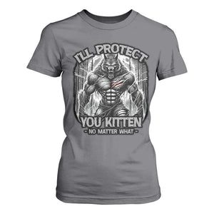 Funny Alpha Wolf Meme T Shirt For Women I'll Protect You Kitten Humorous Cringe TS02 Charcoal Print Your Wear