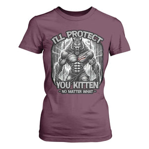 Funny Alpha Wolf Meme T Shirt For Women I'll Protect You Kitten Humorous Cringe TS02 Maroon Print Your Wear