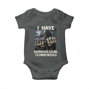 Skeleton Meme Baby Onesie I Have Homosexual Tendencies Funny Edgy Hard Cringe TS02 Dark Heather Print Your Wear