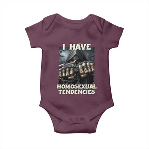 Skeleton Meme Baby Onesie I Have Homosexual Tendencies Funny Edgy Hard Cringe TS02 Maroon Print Your Wear