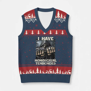 Skeleton Meme V-Neck Knit Sweater Vest I Have Homosexual Tendencies Funny Edgy Hard Cringe TS02 Navy Red Print Your Wear
