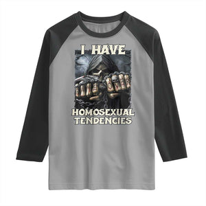 Skeleton Meme Raglan Shirt I Have Homosexual Tendencies Funny Edgy Hard Cringe TS02 Sport Gray Black Print Your Wear