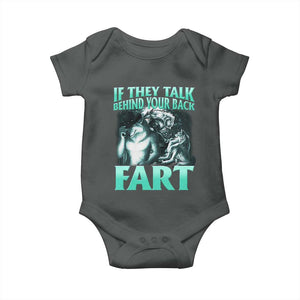 Funny Alpha Wolf Meme Baby Onesie If They Talk Behind Your Back Fart Humorous Cringe TS02 Dark Heather Print Your Wear